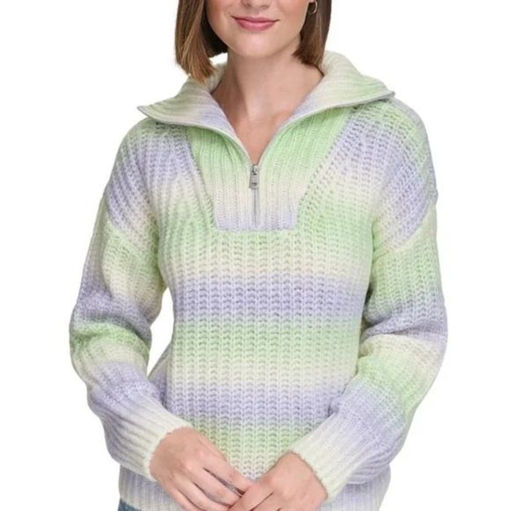 CK Half Zip Pullover Sweater‎ Pastel Knit Ribbed Collar Cozy Sz XL / #7222